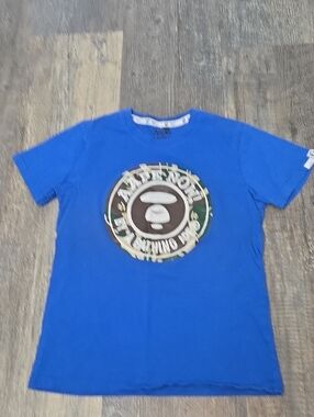 Bape Royal Blue Short Sleeve Tee with Circular Ape Logo